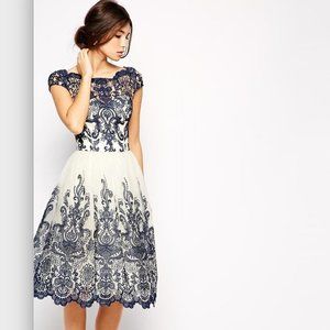 Chi Chi London Premium Embroidered Lace Dress Navy